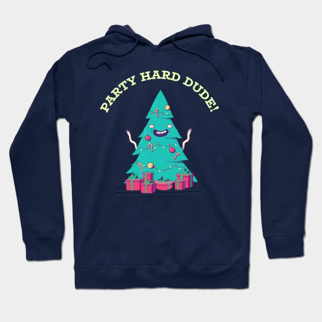 Party Hard Dude Christmas Tree Hoodie by Evlar